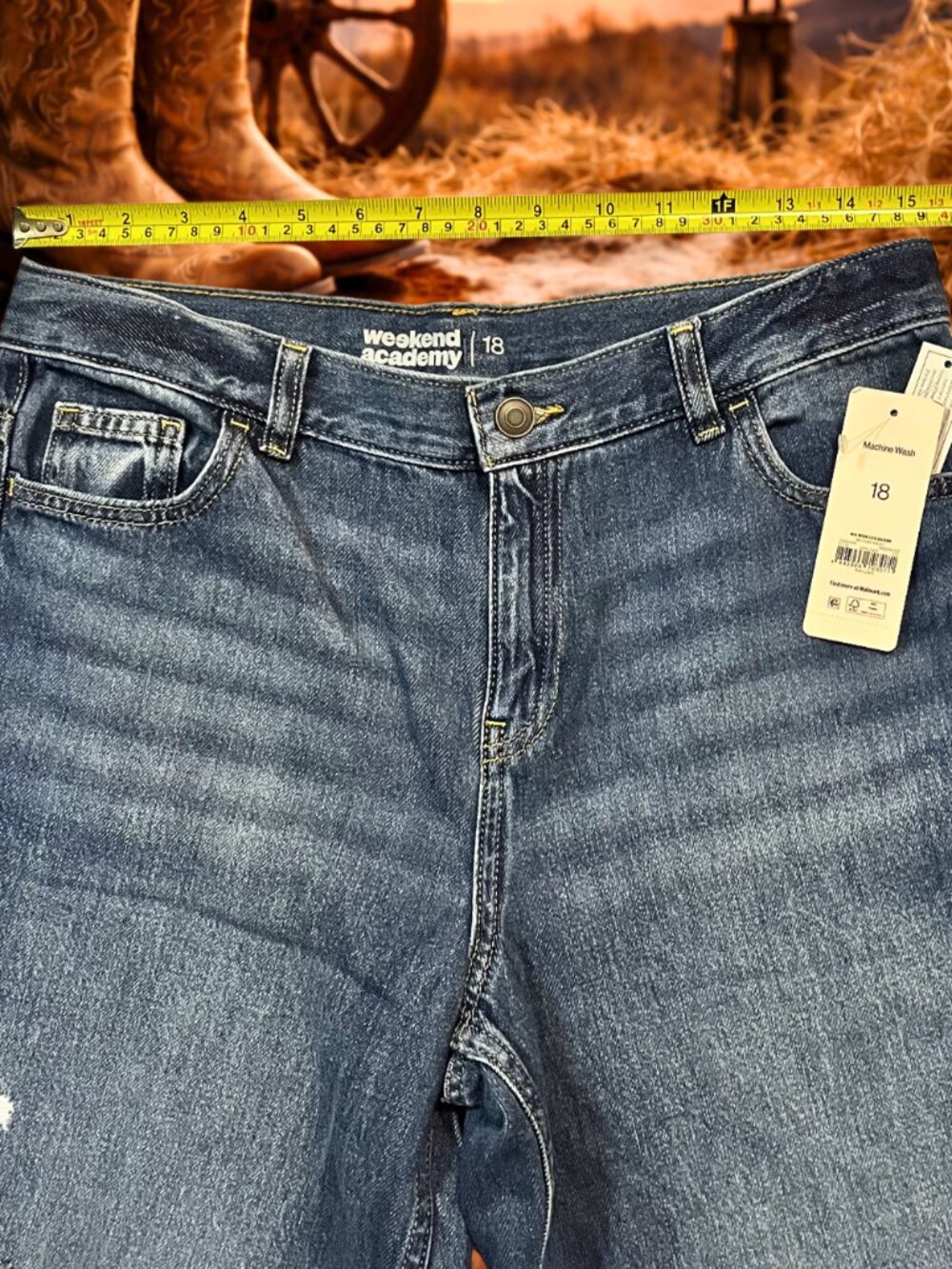 Weekend Academy Custom Patch Capri Jeans – Adjustable Waist Western Distressed R - Picture 5 of 7